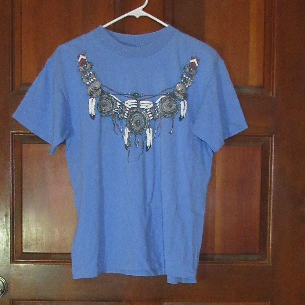 Blue T-Shirt wth Indian Motif Medium
